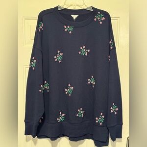 Crown Ivy Shirt XL Navy Blue Floral Print Casual Womens Sweater. New With Tags.